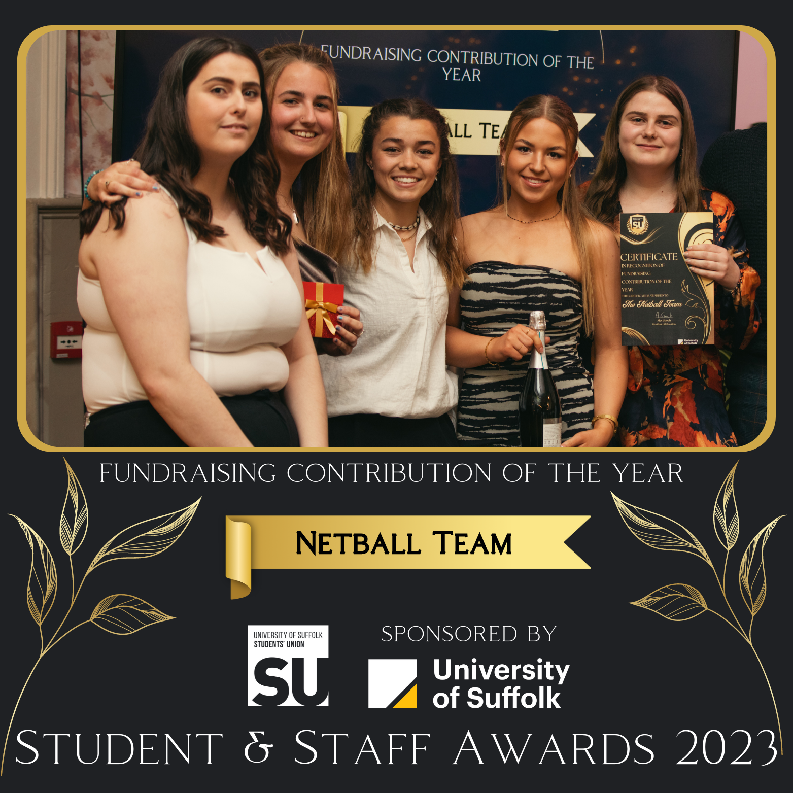fundraising contribution of the year, netball team, pictured netball team holding their certificate