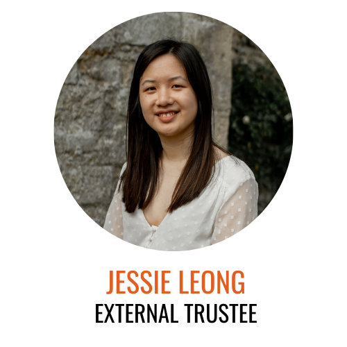 Jessie Leong, External Trustee, Jessie pictured smiling in a white top in front of a stony background