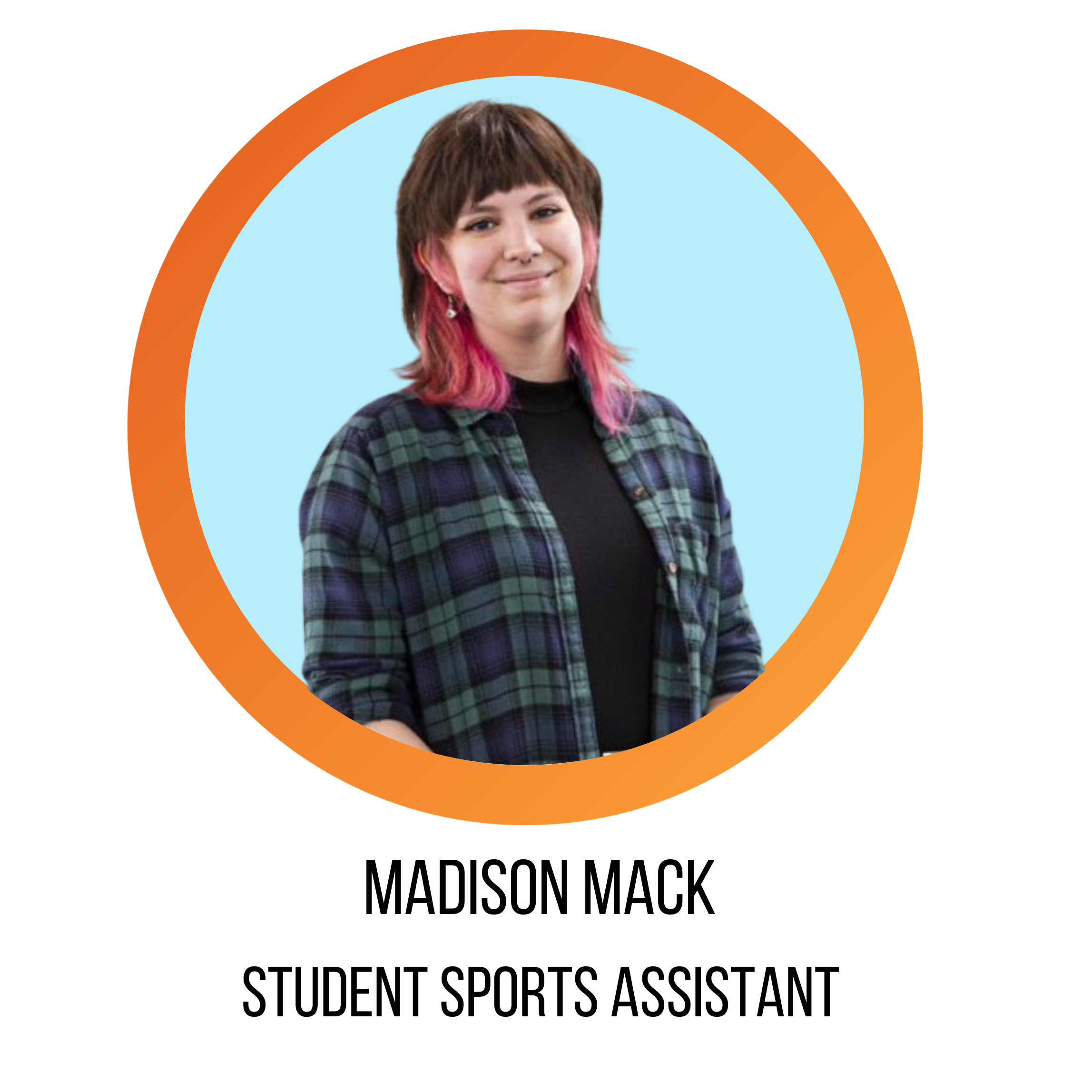 madison mack, student sports assistant, smiling in front of a blue background